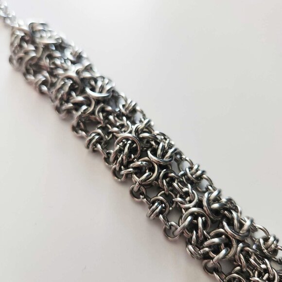 Medieval Gothic Grunge chunky silver chainmail bracelet - Picture 11 of 14